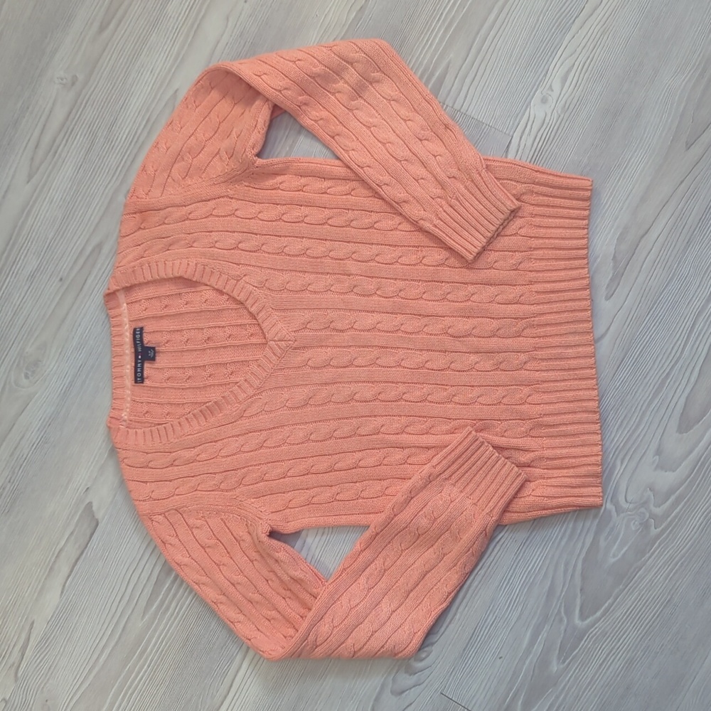 Tommy Hilfiger PS light orange cord sweater v neck light wear thick warm